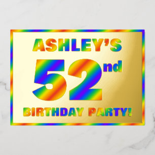 Invitación Con Relieve Metalizado Fiesta de cumpleaños número 52 — Divertido, Espect