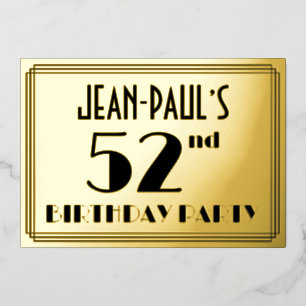 Invitación Con Relieve Metalizado Fiesta de cumpleaños número 52 — Estilo Art Deco “