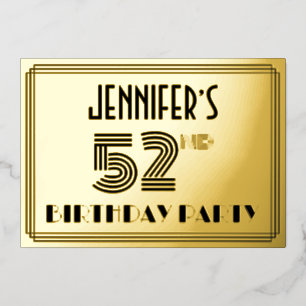 Invitación Con Relieve Metalizado Fiesta de cumpleaños número 52 — Estilo Art Deco “