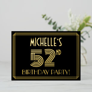 Invitación Con Relieve Metalizado Fiesta de cumpleaños número 52 — Estilo Art Deco “
