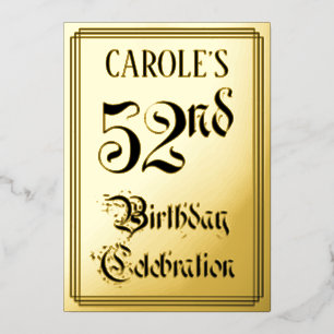 Invitación Con Relieve Metalizado Fiesta de cumpleaños número 52 — Letra elegante +