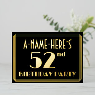 Invitación Con Relieve Metalizado Fiesta de cumpleaños número 52: Look Art Deco “52”