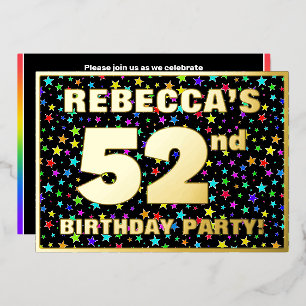 Invitación Con Relieve Metalizado Fiesta de cumpleaños número 52 — Patrón de estrell
