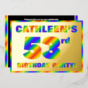 Invitación Con Relieve Metalizado Fiesta de cumpleaños número 53 — Divertido “53” co