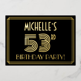 Invitación Con Relieve Metalizado Fiesta de cumpleaños número 53 — Estilo Art Deco “