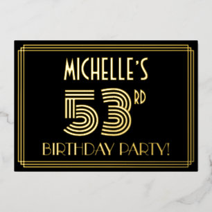 Invitación Con Relieve Metalizado Fiesta de cumpleaños número 53 — Estilo Art Deco “