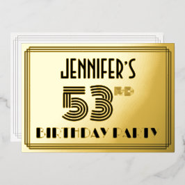 Invitación Con Relieve Metalizado Fiesta de cumpleaños número 53 — Estilo Art Deco “
