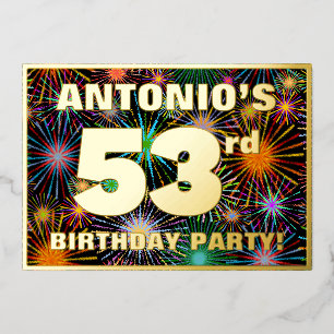 Invitación Con Relieve Metalizado Fiesta de cumpleaños número 53 — Fuegos artificial