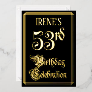 Invitación Con Relieve Metalizado Fiesta de cumpleaños número 53 — Letra elegante y 
