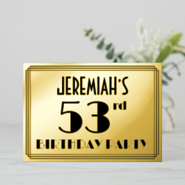 Invitación Con Relieve Metalizado Fiesta de cumpleaños número 53 — Look Art Déco “53
