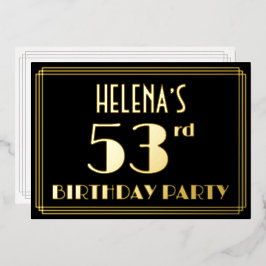 Invitación Con Relieve Metalizado Fiesta de cumpleaños número 53: Look Art Deco “53”