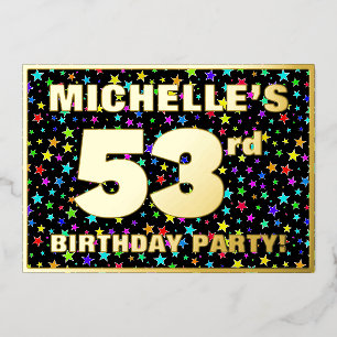 Invitación Con Relieve Metalizado Fiesta de cumpleaños número 53 — Patrón de estrell