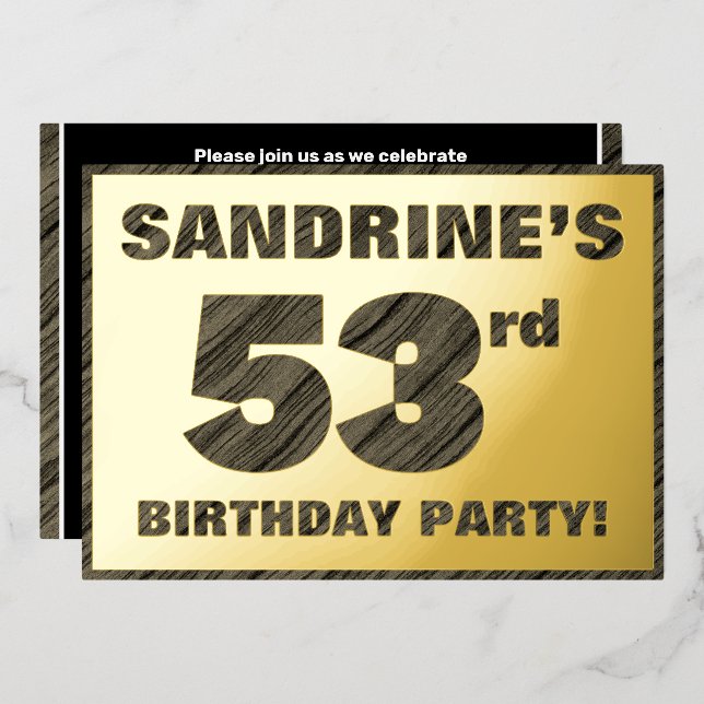 Invitación Con Relieve Metalizado Fiesta de cumpleaños número 53 — Texto con textura (Anverso/Reverso)