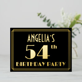 Invitación Con Relieve Metalizado Fiesta de cumpleaños número 54: Art Deco Look "54"