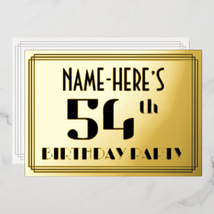 Invitación Con Relieve Metalizado Fiesta de cumpleaños número 54: Aspecto Art Deco “