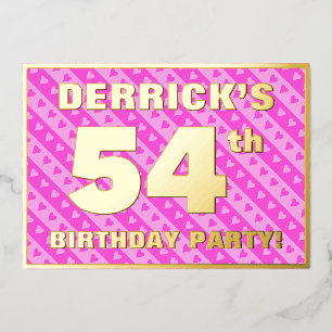 Invitación Con Relieve Metalizado Fiesta de cumpleaños número 54 — Corazones y rayas