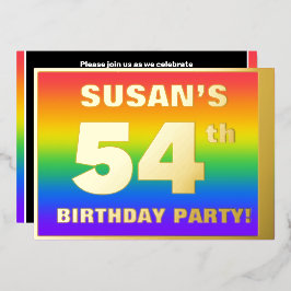 Invitación Con Relieve Metalizado Fiesta de cumpleaños número 54: Patrón de arcoíris