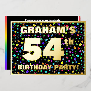 Invitación Con Relieve Metalizado Fiesta de cumpleaños número 54 — Patrón de estrell
