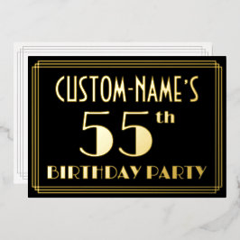 Invitación Con Relieve Metalizado Fiesta de cumpleaños número 55: Art Deco Look "55"