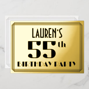Invitación Con Relieve Metalizado Fiesta de cumpleaños número 55: Aspecto Art Deco “
