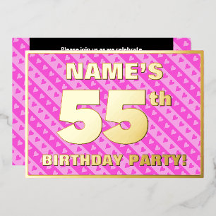 Invitación Con Relieve Metalizado Fiesta de cumpleaños número 55 — Corazones y rayas