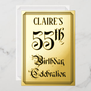 Invitación Con Relieve Metalizado Fiesta de cumpleaños número 55 — Letra elegante + 