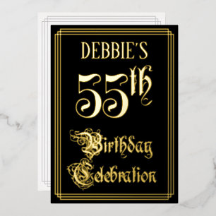 Invitación Con Relieve Metalizado Fiesta de cumpleaños número 55 — Letra script eleg