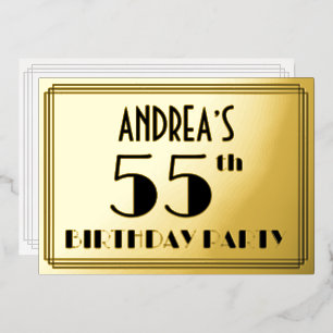 Invitación Con Relieve Metalizado Fiesta de cumpleaños número 55 — Look Art Déco “55