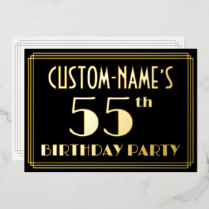 Invitación Con Relieve Metalizado Fiesta de cumpleaños número 55: Look Art Deco “55”