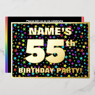 Invitación Con Relieve Metalizado Fiesta de cumpleaños número 55 — Patrón de estrell
