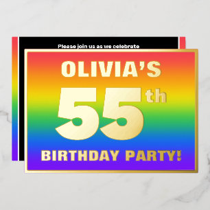 Invitación Con Relieve Metalizado Fiesta de cumpleaños número 55: Patrón divertido y
