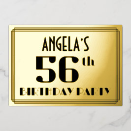 Invitación Con Relieve Metalizado Fiesta de cumpleaños número 56: Aspecto Art Deco “