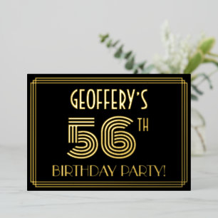 Invitación Con Relieve Metalizado Fiesta de cumpleaños número 56 — Estilo Art Déco “