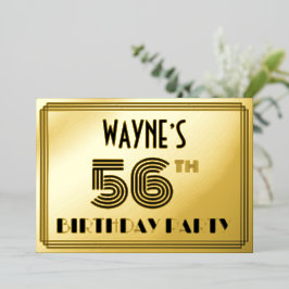Invitación Con Relieve Metalizado Fiesta de cumpleaños número 56 — Estilo Art Deco “