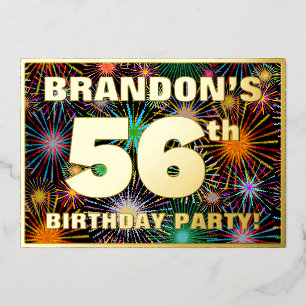 Invitación Con Relieve Metalizado Fiesta de cumpleaños número 56 — Fuegos artificial