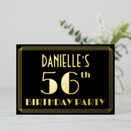 Invitación Con Relieve Metalizado Fiesta de cumpleaños número 56: Look Art Déco “56”
