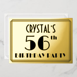 Invitación Con Relieve Metalizado Fiesta de cumpleaños número 56 — Look Art Déco “56