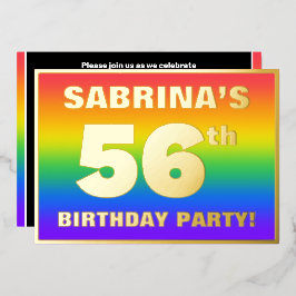 Invitación Con Relieve Metalizado Fiesta de cumpleaños número 56: Patrón de arcoíris