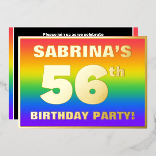 Invitación Con Relieve Metalizado Fiesta de cumpleaños número 56: Patrón de arcoíris