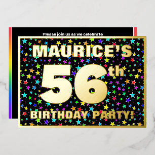 Invitación Con Relieve Metalizado Fiesta de cumpleaños número 56 — Patrón de estrell