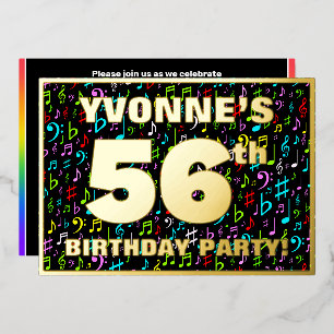 Invitación Con Relieve Metalizado Fiesta de cumpleaños número 56 — Símbolos de músic