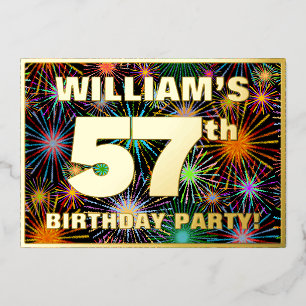 Invitación Con Relieve Metalizado Fiesta de cumpleaños número 57 — Fuegos artificial