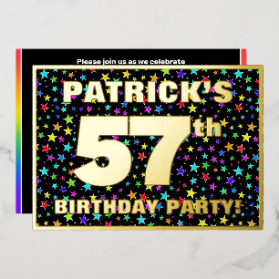 Invitación Con Relieve Metalizado Fiesta de cumpleaños número 57 — Patrón de estrell