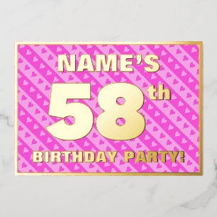 Invitación Con Relieve Metalizado Fiesta de cumpleaños número 58 — Corazones y rayas