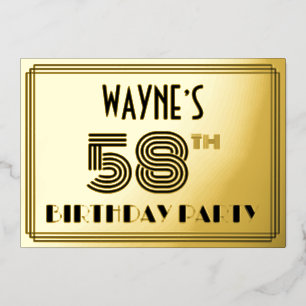 Invitación Con Relieve Metalizado Fiesta de cumpleaños número 58 — Estilo Art Deco “