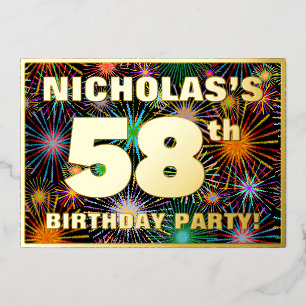 Invitación Con Relieve Metalizado Fiesta de cumpleaños número 58 — Fuegos artificial