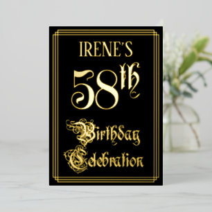 Invitación Con Relieve Metalizado Fiesta de cumpleaños número 58 — Letra elegante y 