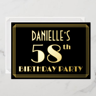 Invitación Con Relieve Metalizado Fiesta de cumpleaños número 58: Look Art Déco “58”
