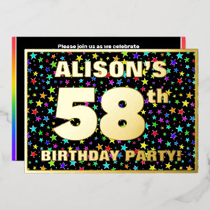 Invitación Con Relieve Metalizado Fiesta de cumpleaños número 58 — Patrón de estrell