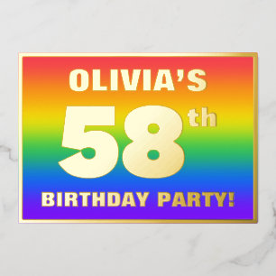 Invitación Con Relieve Metalizado Fiesta de cumpleaños número 58: Patrón divertido y